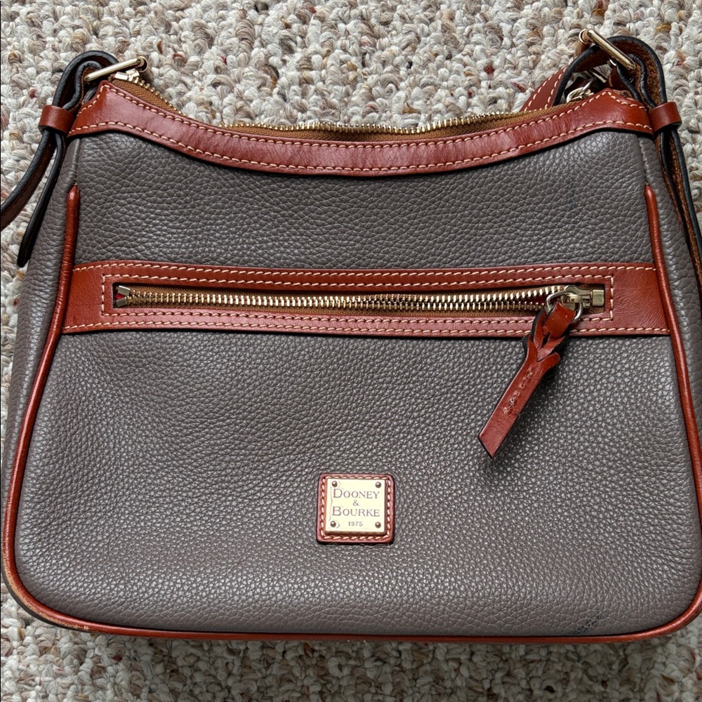 Dooney & Bourke Pebble Grain Leather Crossbody Bag – Brown/Tan Trim